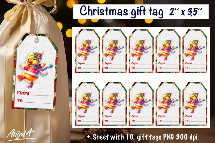 Christmas gift tag, funny duck PNG Funny farm animals