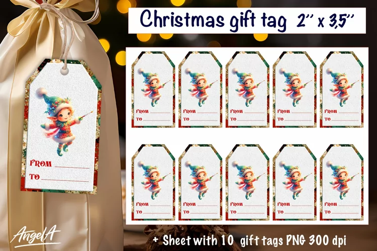 Christmas gift tag, funny Christmas elf PNG
