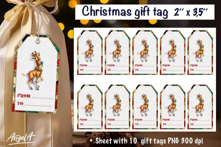 Christmas gift tag, Christmas animal image, funny giraffe