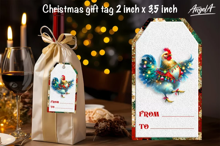 Christmas gift tags, dancing Christmas cute rooster png