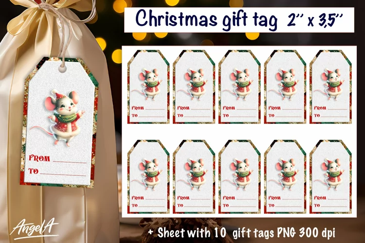 Christmas gift tags, funny Christmas animal cute mouse PNG