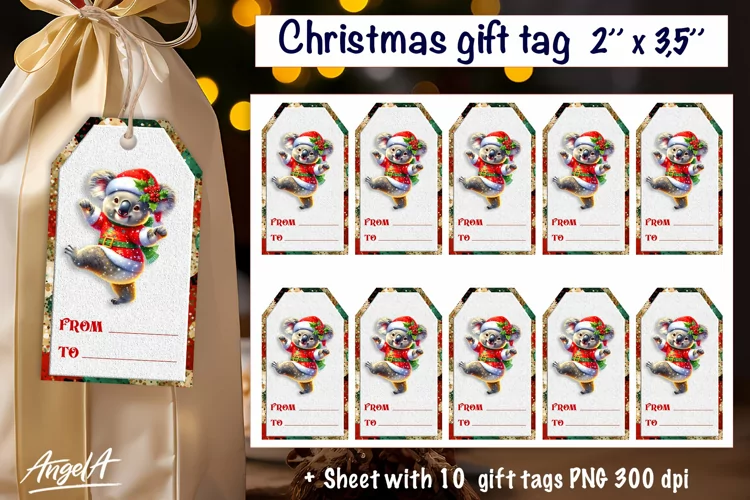 Christmas gift tags, funny Christmas animal cute koala PNG