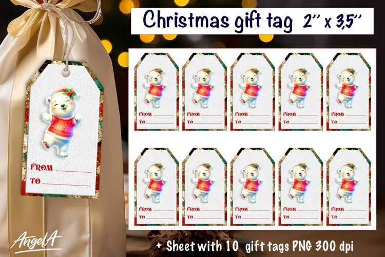 Christmas gift tags, funny animal Christmas baby polar bear