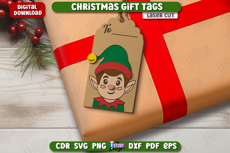 Christmas Gift Tag Laser Cut, Wooden Christmas Ornament Tag