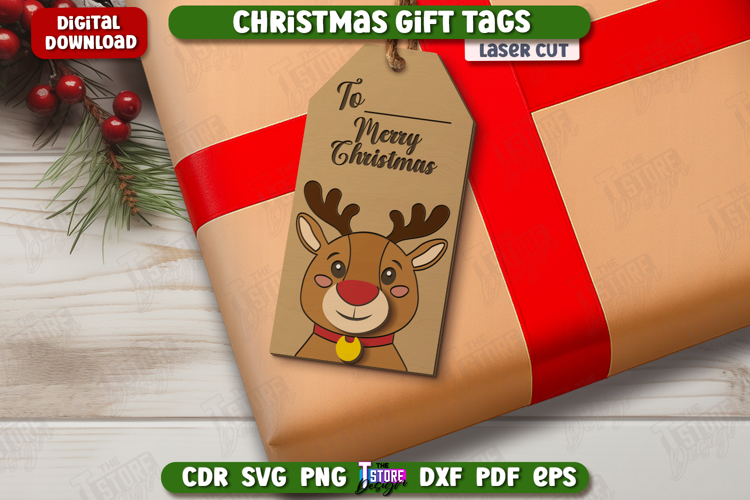 Christmas Gift Tag Laser Cut, Wooden Christmas Ornament Tag
