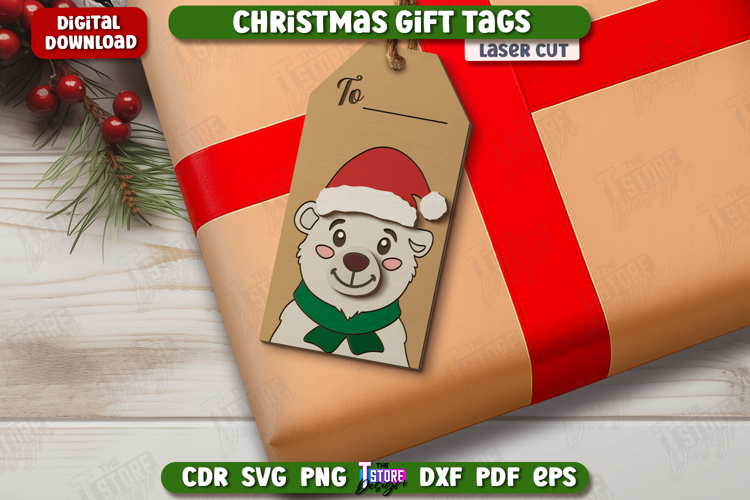 Christmas Gift Tag Laser Cut, Wooden Christmas Ornament Tag