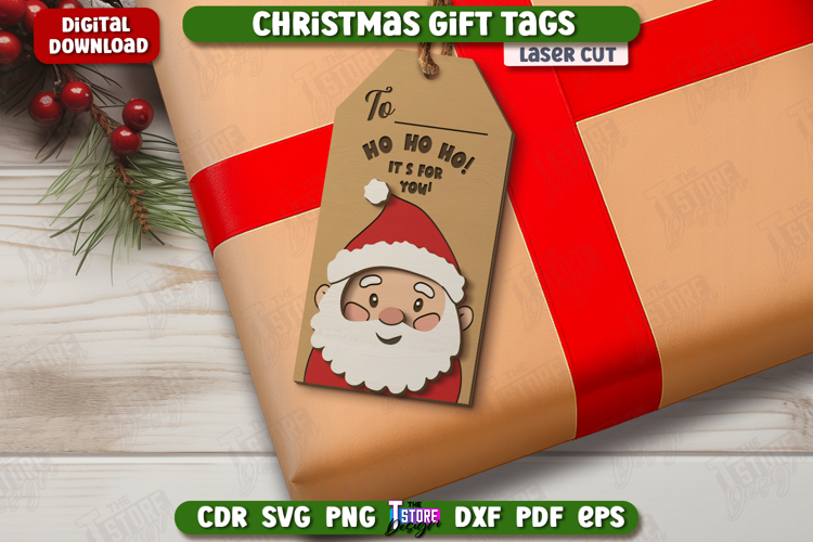 Christmas Gift Tag Laser Cut, Wooden Christmas Ornament Tag