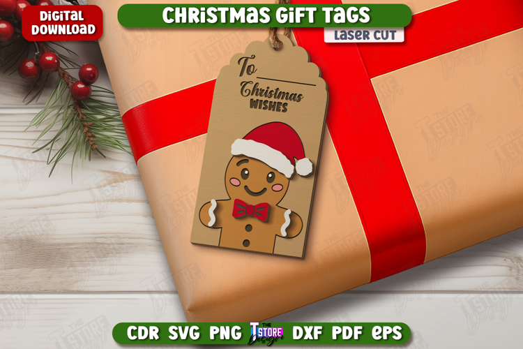 Christmas Gift Tag Laser Cut, Wooden Christmas Ornament Tag