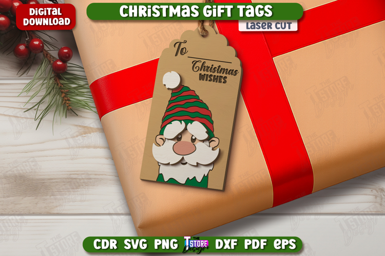 Christmas Gift Tag Laser Cut, Wooden Christmas Ornament Tag