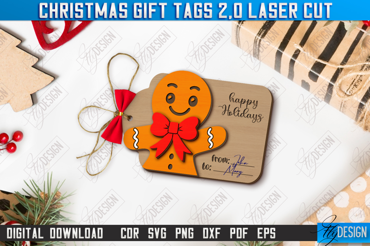 Christmas Gift Tag Laser Cut Design, Christmas Gingerbread