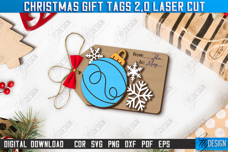 Christmas Gift Tag Laser Cut Design, Christmas Ornament SVG