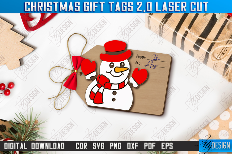 Christmas Gift Tag Laser Cut Design, Christmas Ornament SVG