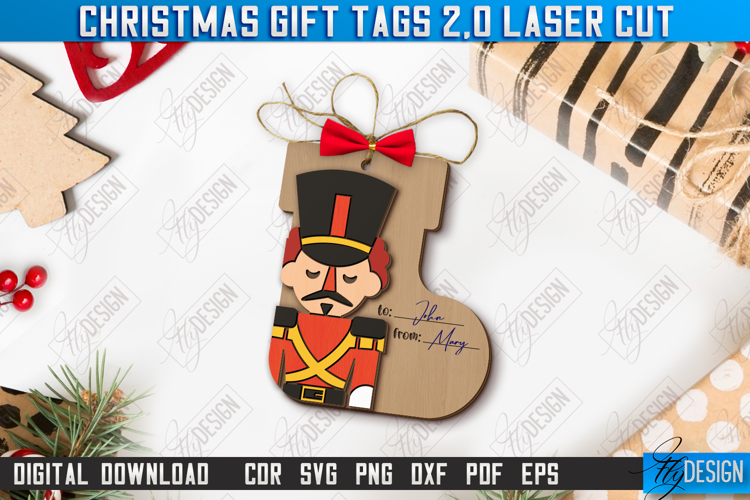 Christmas Gift Tag Laser Cut Design, Christmas Ornament SVG