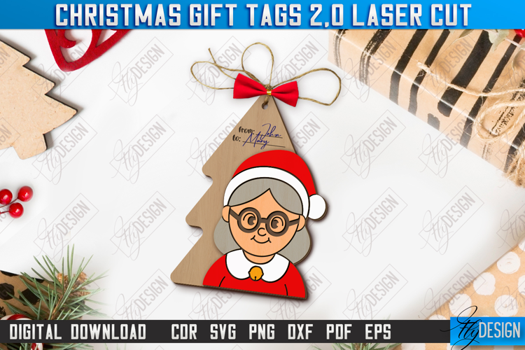 Christmas Gift Tag Laser Cut Design, Christmas Ornament SVG