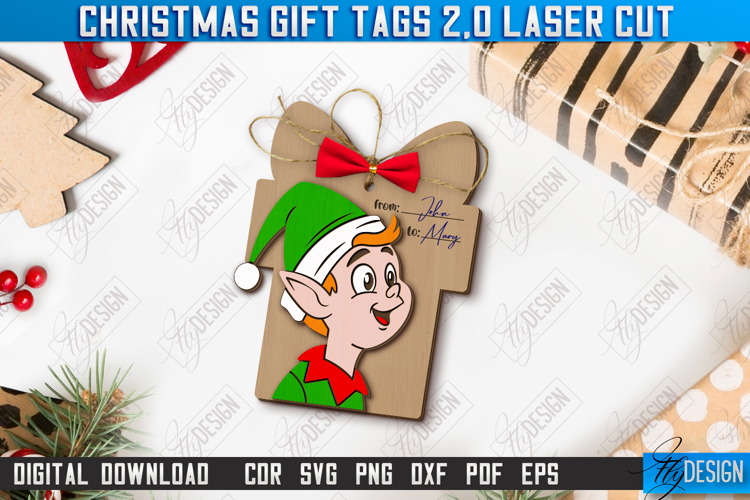 Christmas Gift Tag Laser Cut Design, Christmas Ornament SVG