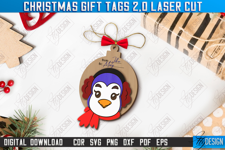Christmas Gift Tag Laser Cut Design, Christmas Ornament SVG