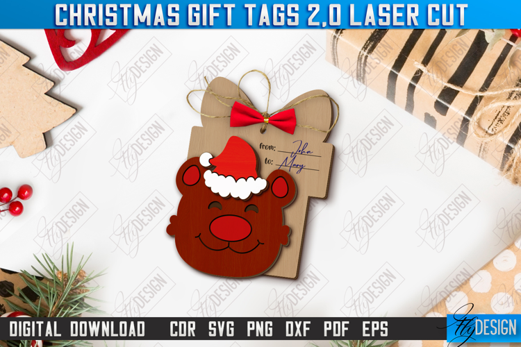 Christmas Gift Tag Laser Cut Design, Christmas Ornament SVG