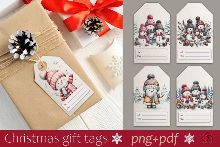Christmas gift tags with snowmen.