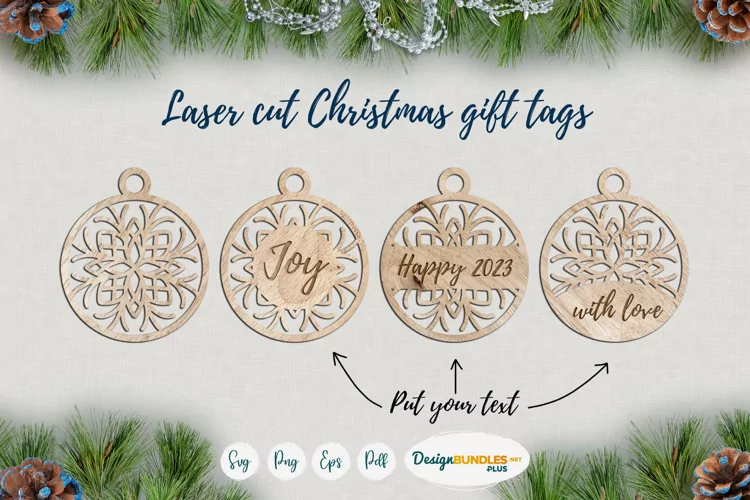 Laser cut Christmas tags | Snowflake SVG templates