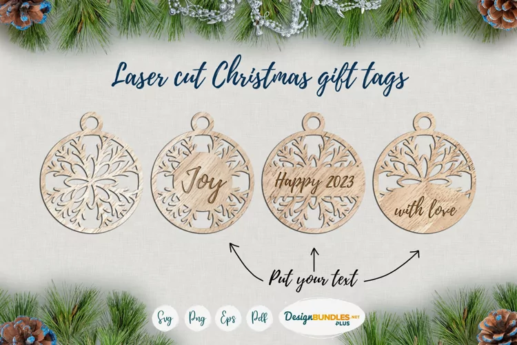 Snowflake ornaments SVG template | Christmas Laser cut tags