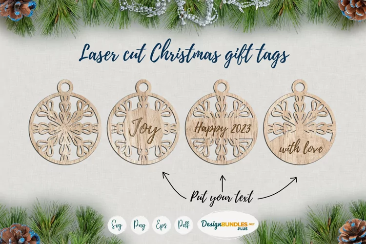 Christmas Laser cut tags | Snowflake ornaments SVG template
