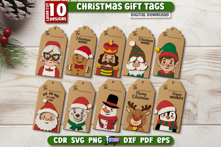 Christmas Gift Tags Laser Cut Bundle, Wooden Ornament Tags