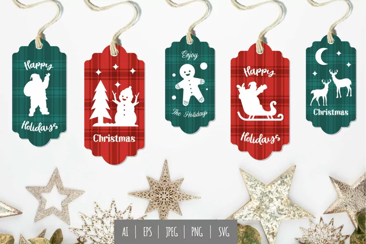 Santa, Snowman, Gingerbread, Deer for Christmas Gift Tags
