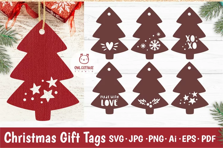 Christmas Gift Tags SVG Bundle, Xmas Labels Spruces Cut File