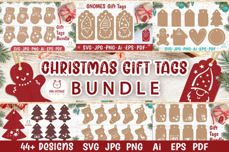 Christmas Gift Tags SVG Bundle, Gift Tags Labels Cut Files