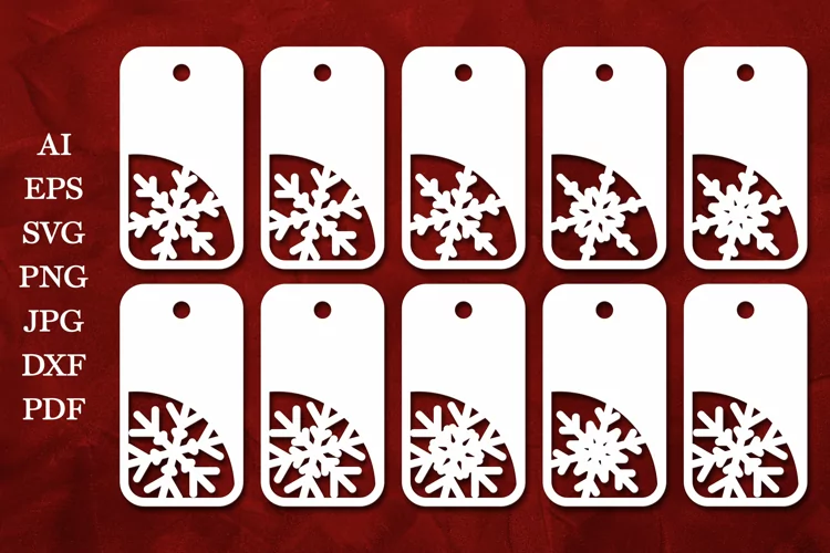 Paper Cut Gift Tags Template. Christmas Tags with Snowflakes