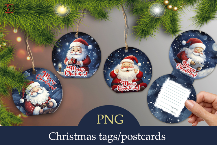 Christmas gift tags with Santa Claus
