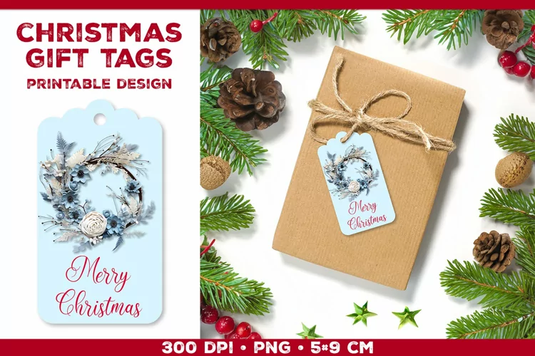 Festive gift tags with Merry Christmas sign