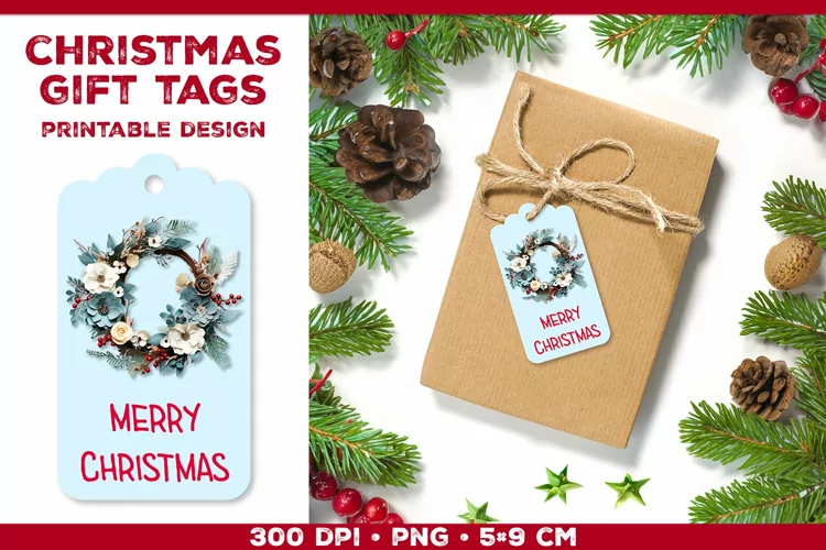 Winter wreath and warm greetings on gift tags