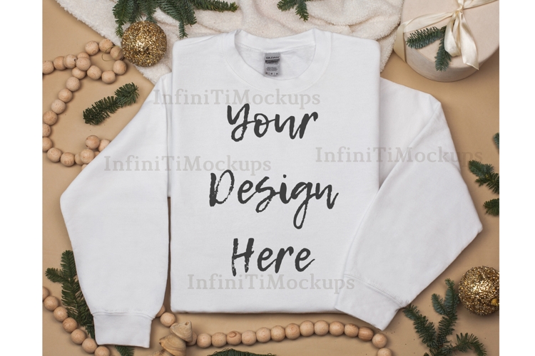 Christmas Gildan 18000 White sweatshirt mockup Flat lay