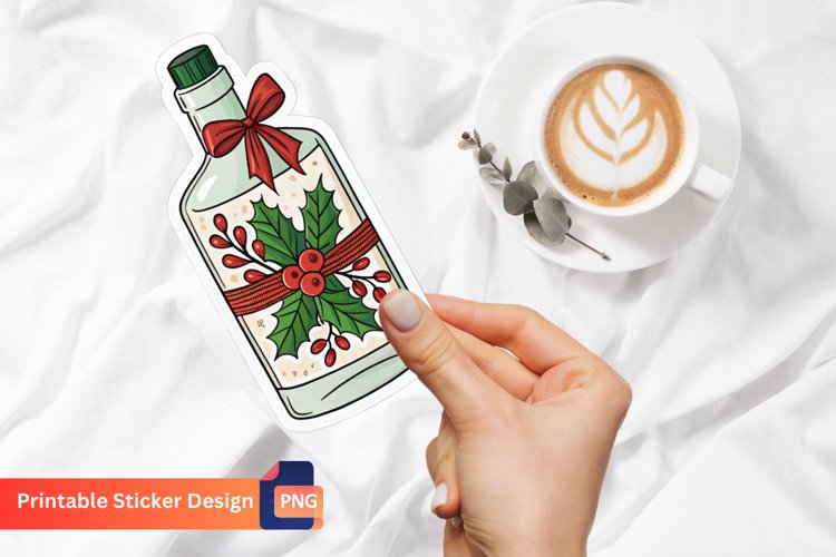 Christmas Gin Bottle Sticker, Christmas Decoration Sticker example image 1