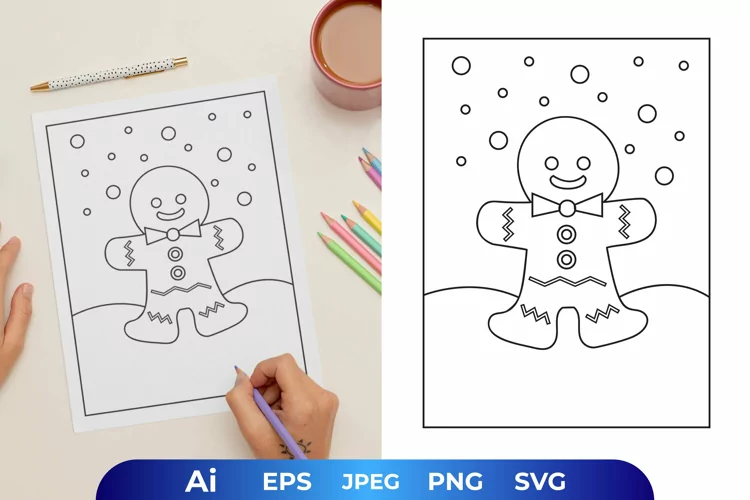 Gingerbread in Snow Coloring Page