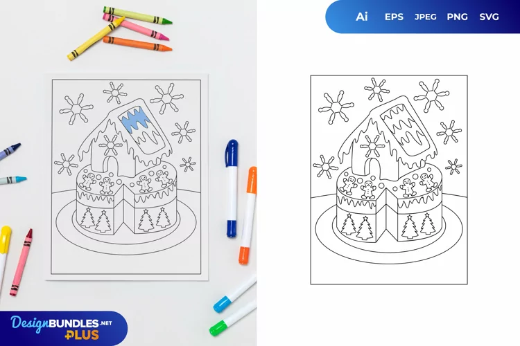 Gingerbread House Cake Coloring Page