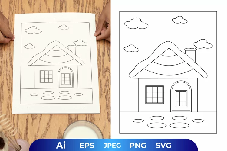 Winter House Coloring Page