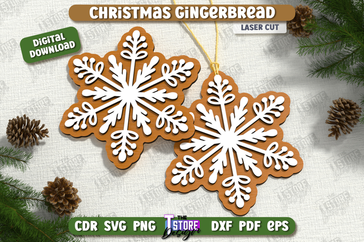 Gingerbread Ornament Laser Cut | Christmas Décor| Snowflake