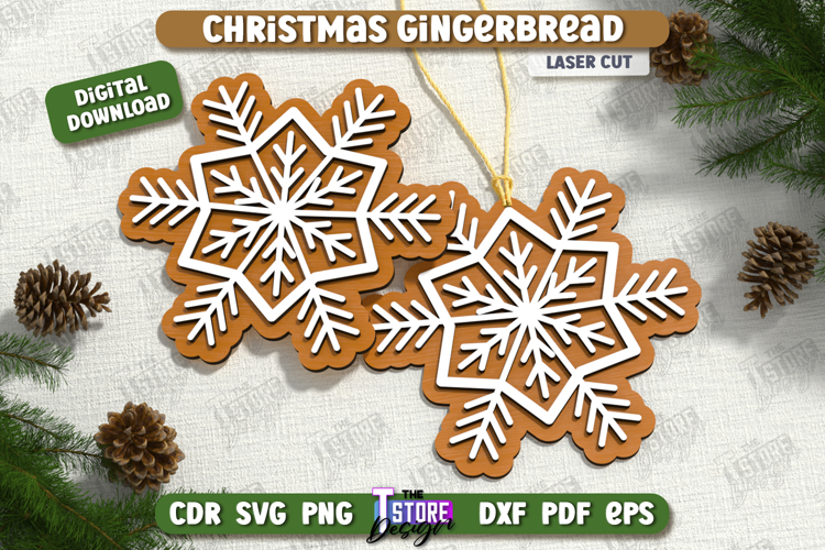 Gingerbread Ornament Laser Cut | Christmas Décor| Snowflake