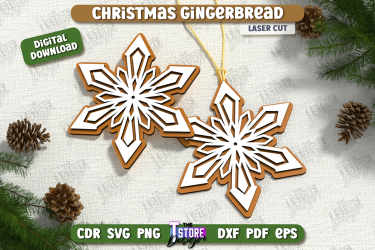 Gingerbread Ornament Laser Cut | Christmas Décor| Snowflake