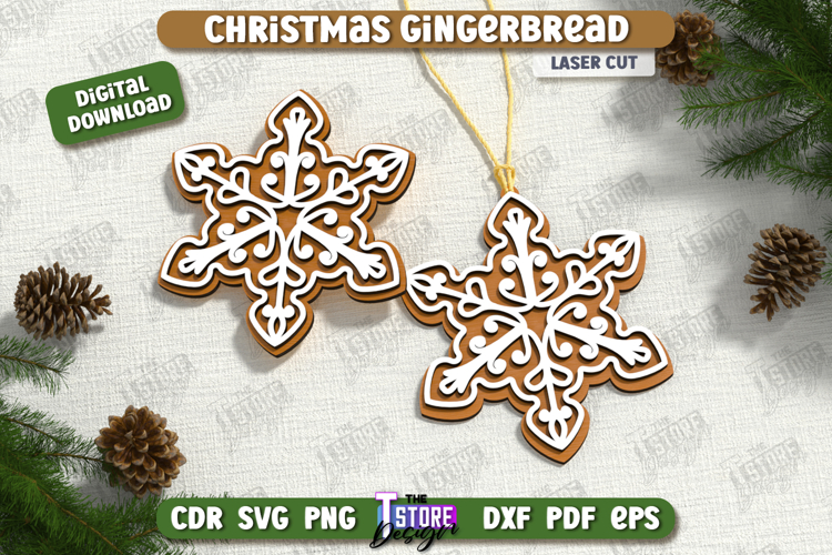 Gingerbread Ornament Laser Cut | Christmas Décor| Snowflake