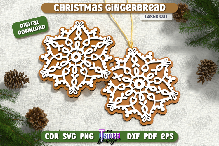 Gingerbread Ornament Laser Cut | Christmas Décor| Snowflake