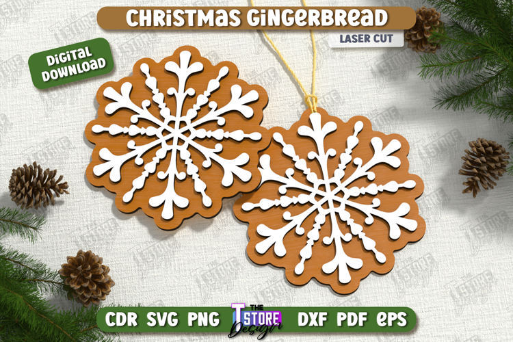 Gingerbread Ornament Laser Cut | Christmas Décor| Snowflake