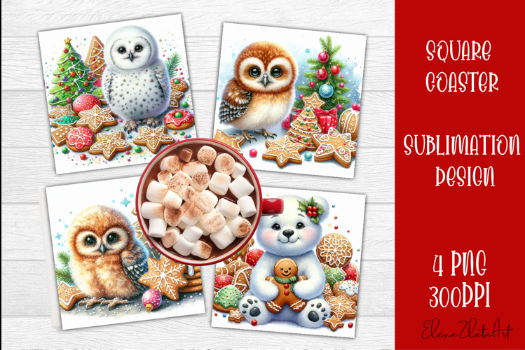 Christmas animal and cookies Sublimation Coaster Design