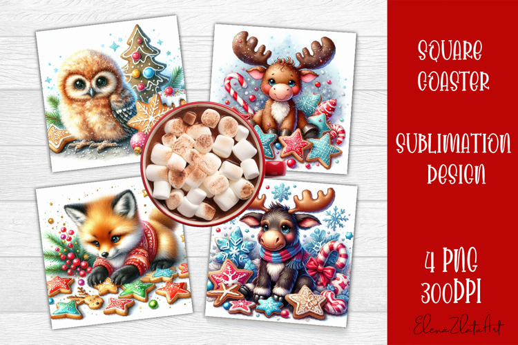Christmas animal and cookies Sublimation Coaster Design