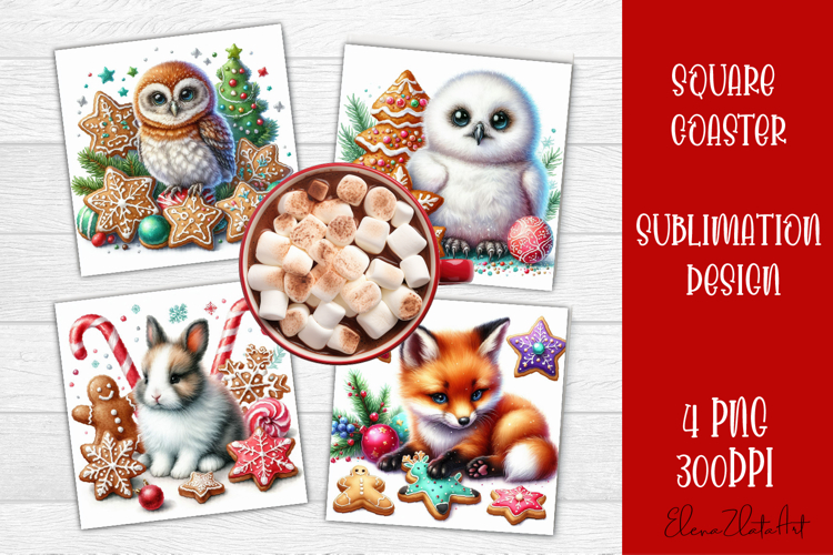 Christmas animal and cookies Sublimation Coaster Design