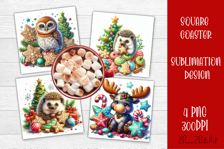 Christmas animal and cookies Sublimation Coaster Design