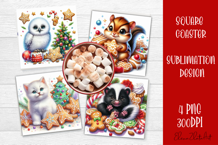Christmas animal and cookies Sublimation Coaster Design