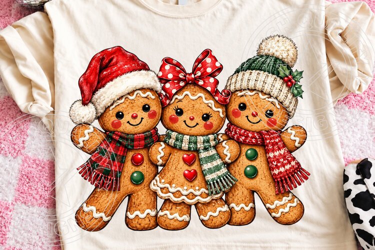 Christmas Gingerbread Family Cute Santa Hat & Scarf Holiday example image 1